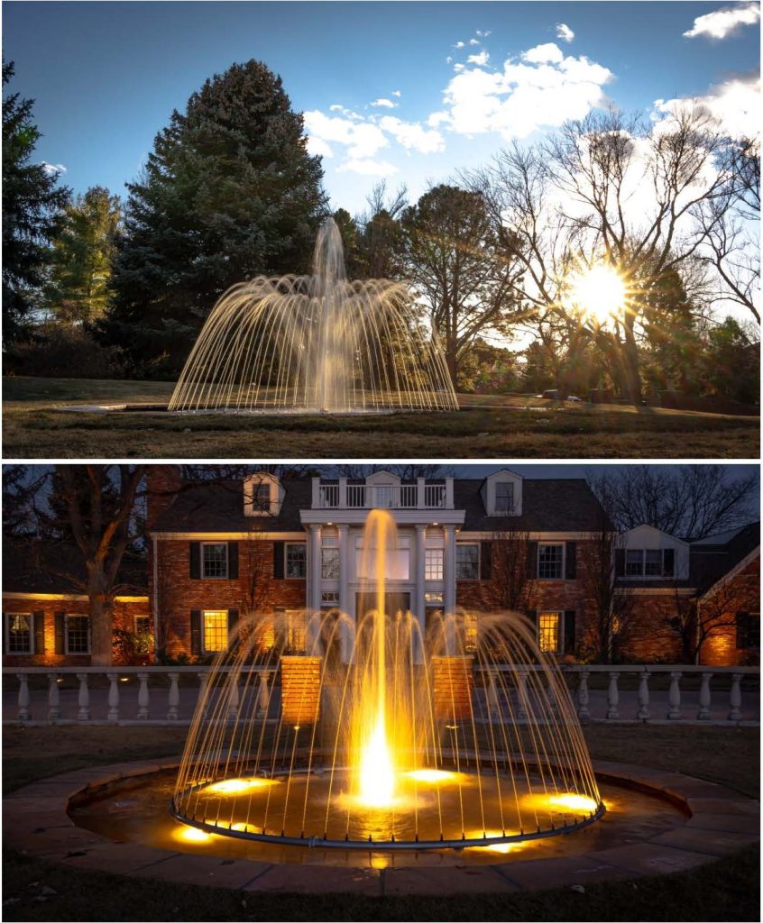 Day and night photos of a 17' spray ring